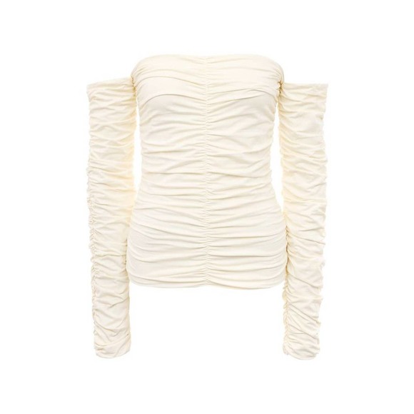 ROHE Smocked Off Shoulder LS Top in off White - Picture 6 of 6